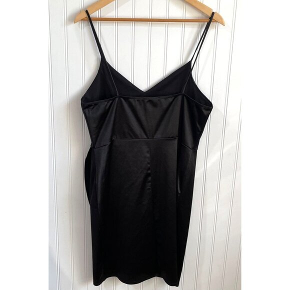 Lulus Forever Your‎ Girl Dress XL Black Satin Slip Dress Bodycon Stretchy Sexy - Picture 2 of 11